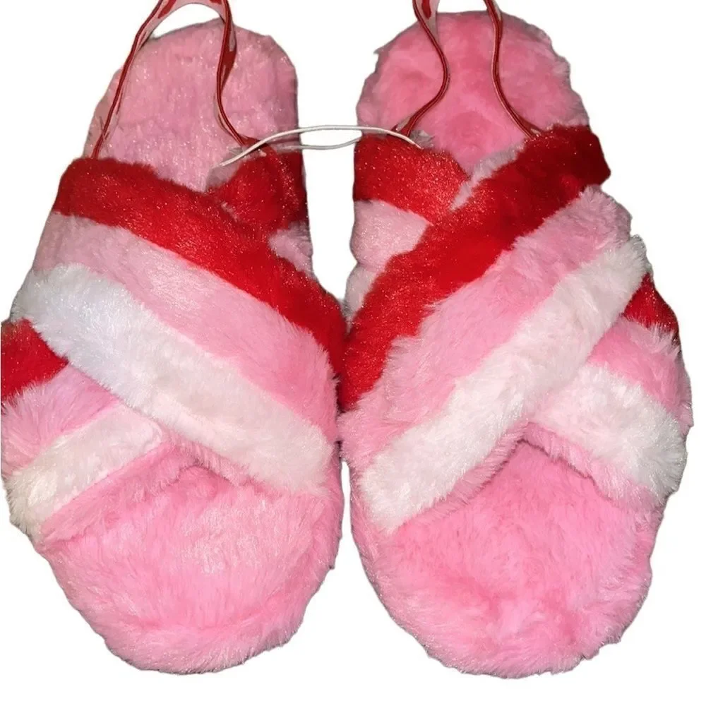 Children's Place Heart Crisscross Faux Fur Slippers